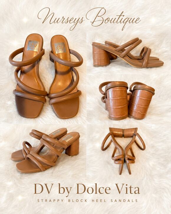 Dolce Vita Shoes - Dolce Vita DV Tan Padded Strap Block Heel Mule Sandals Square Toe